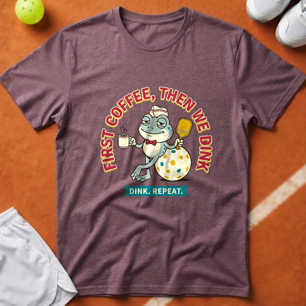 First Coffee Pickleball Frog T-Shirt - Berry [20260819231759]