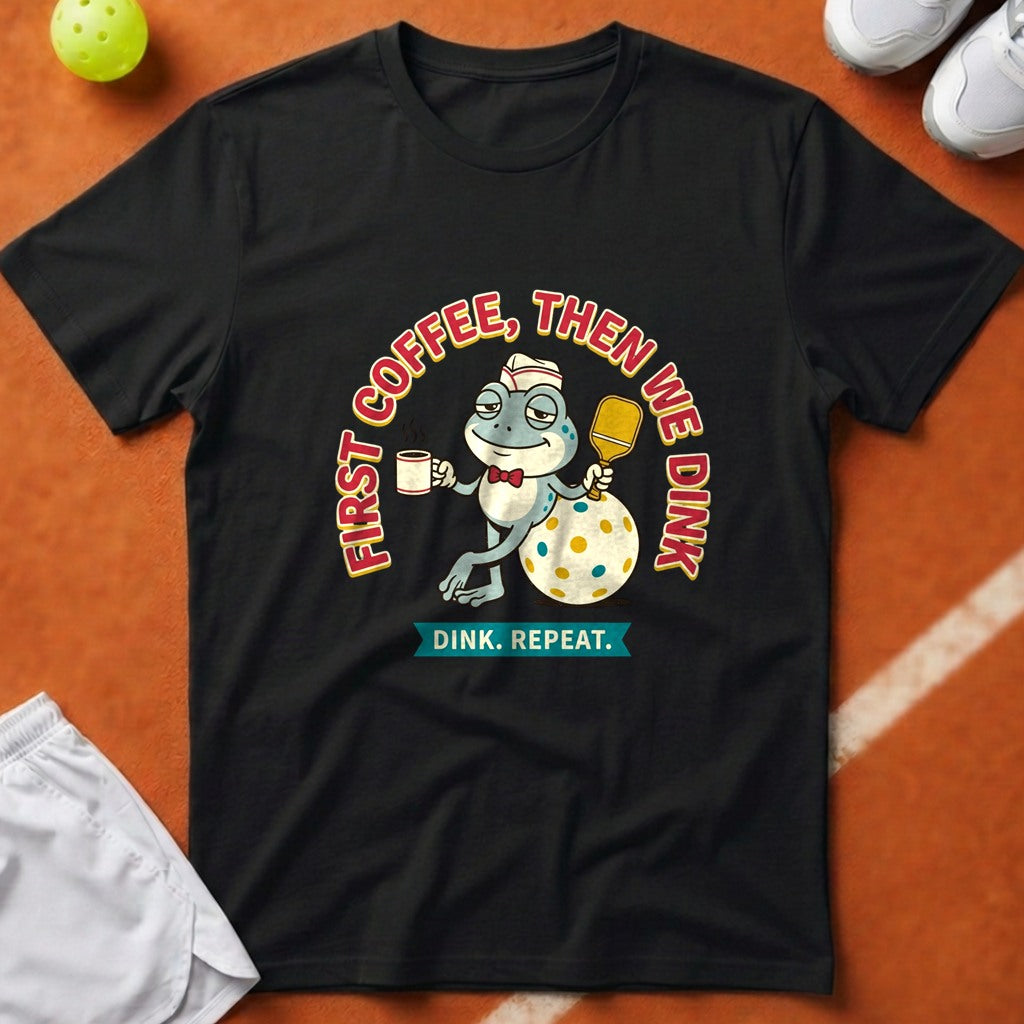 First Coffee Pickleball Frog T-Shirt - Black [20260819231759]