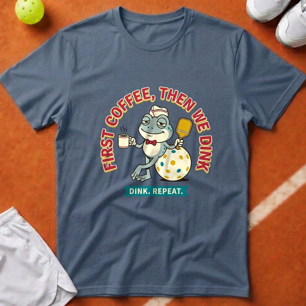 First Coffee Pickleball Frog T-Shirt - Blue Jean [20260819231759]