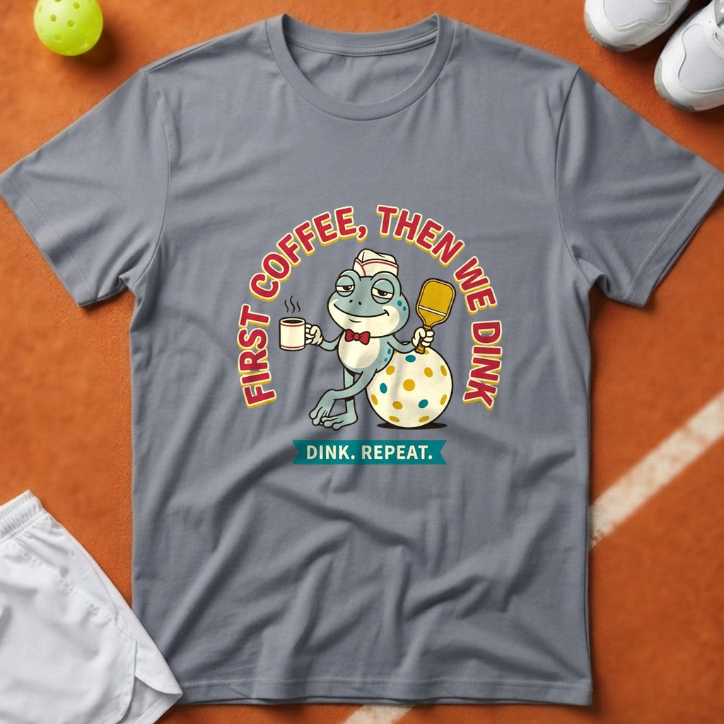 First Coffee Pickleball Frog T-Shirt - Grey [20260819231759]