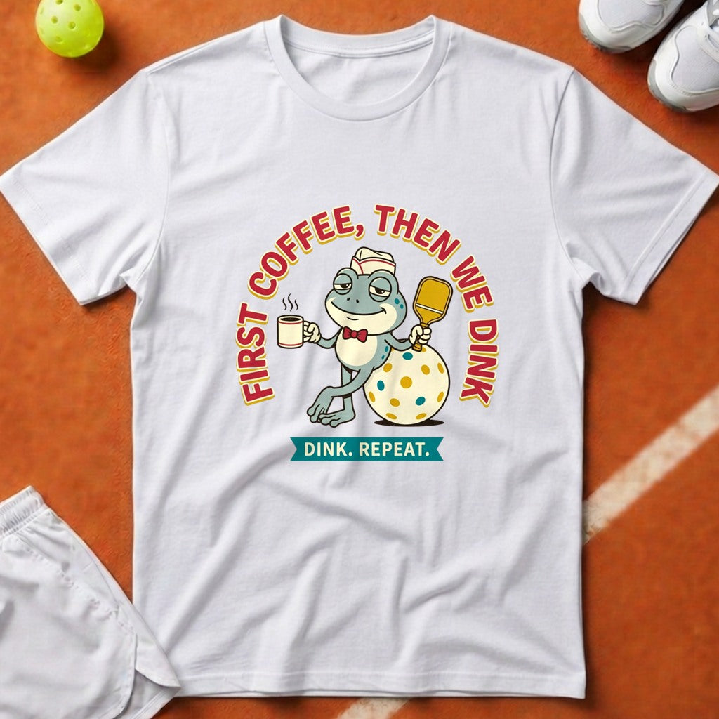 First Coffee Pickleball Frog T-Shirt - White [20260819231759]