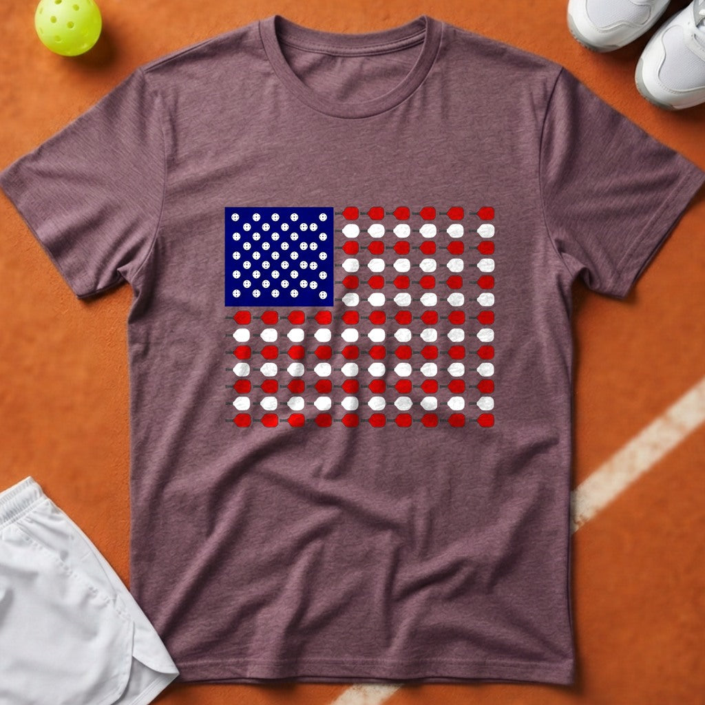 Patriotic Pickleball Flag T-Shirt - Berry [20260819224031]