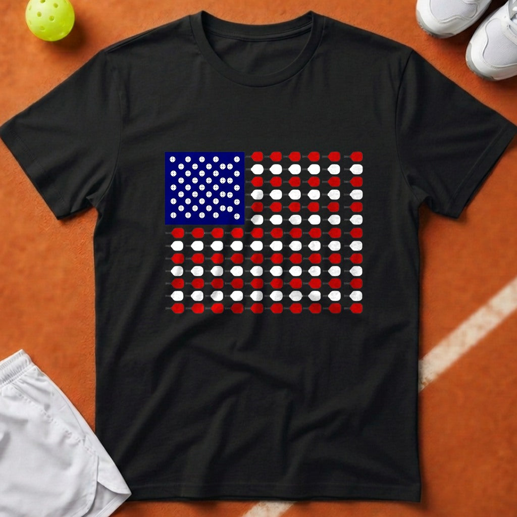 Patriotic Pickleball Flag T-Shirt - Black [20260819224031]