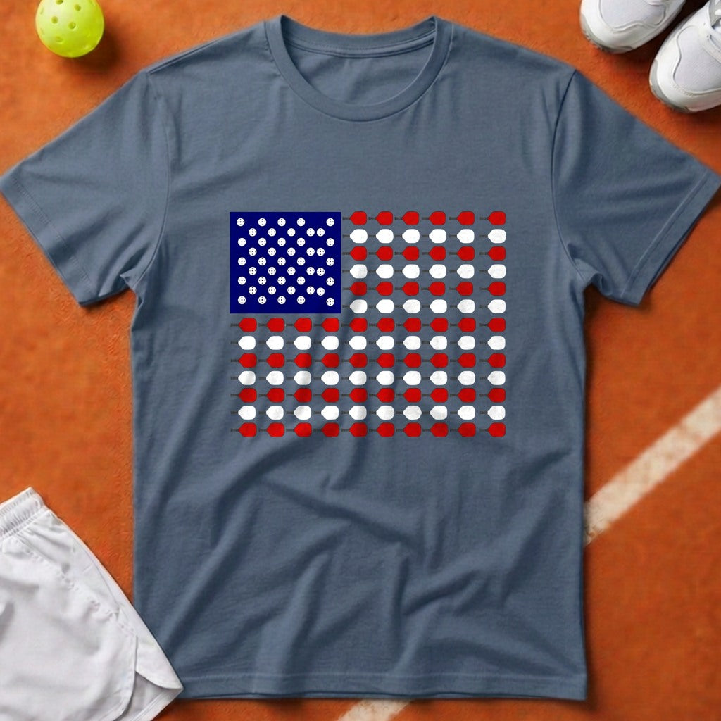 Patriotic Pickleball Flag T-Shirt - Blue Jean [20260819224031]