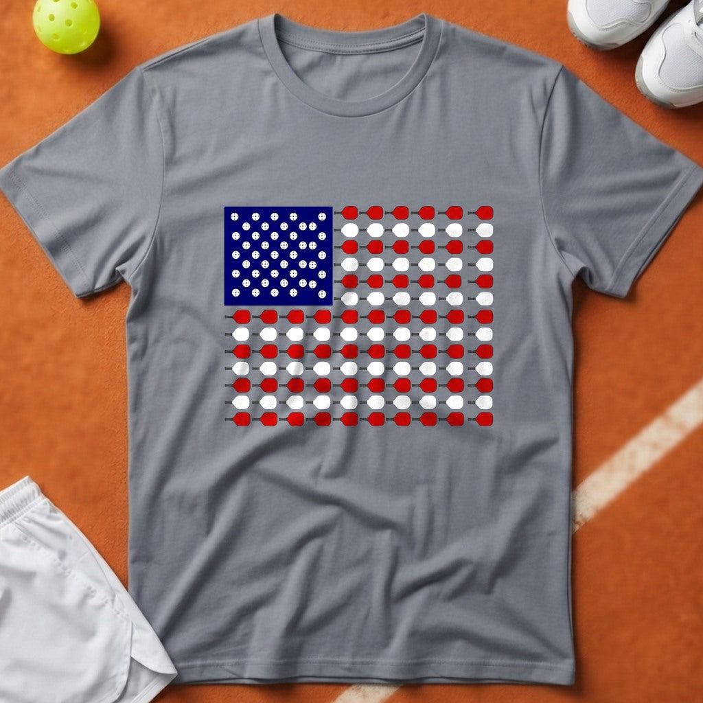 Patriotic Pickleball Flag T-Shirt - Grey [20260819224031]