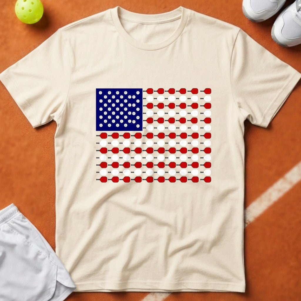 Patriotic Pickleball Flag T-Shirt - Ivory [20260819224031]