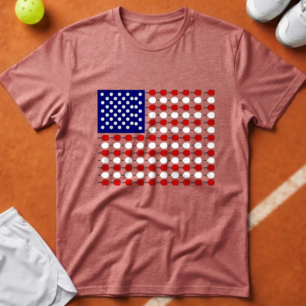 Patriotic Pickleball Flag T-Shirt - Watermelon [20260819224031]