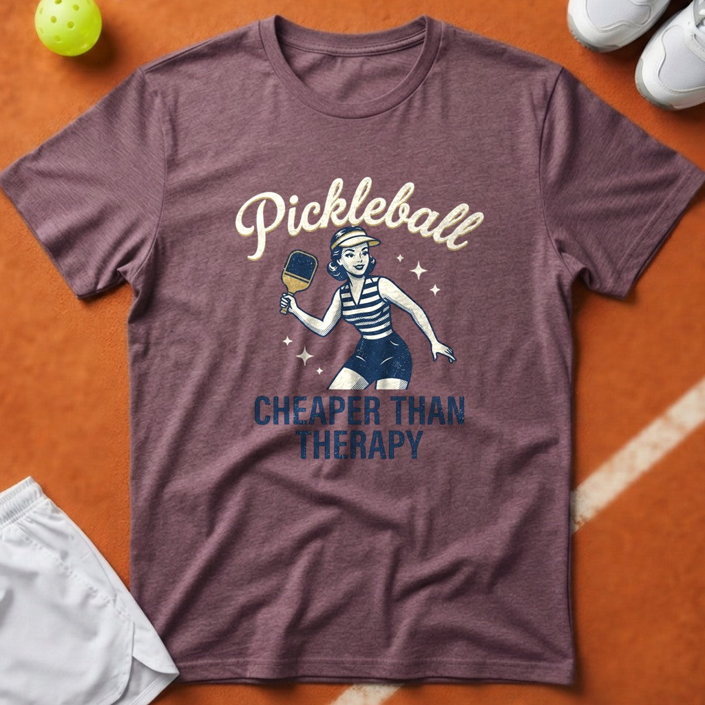 Pickleball Cheaper Than Therapy T-Shirt - Berry [20260819224105]