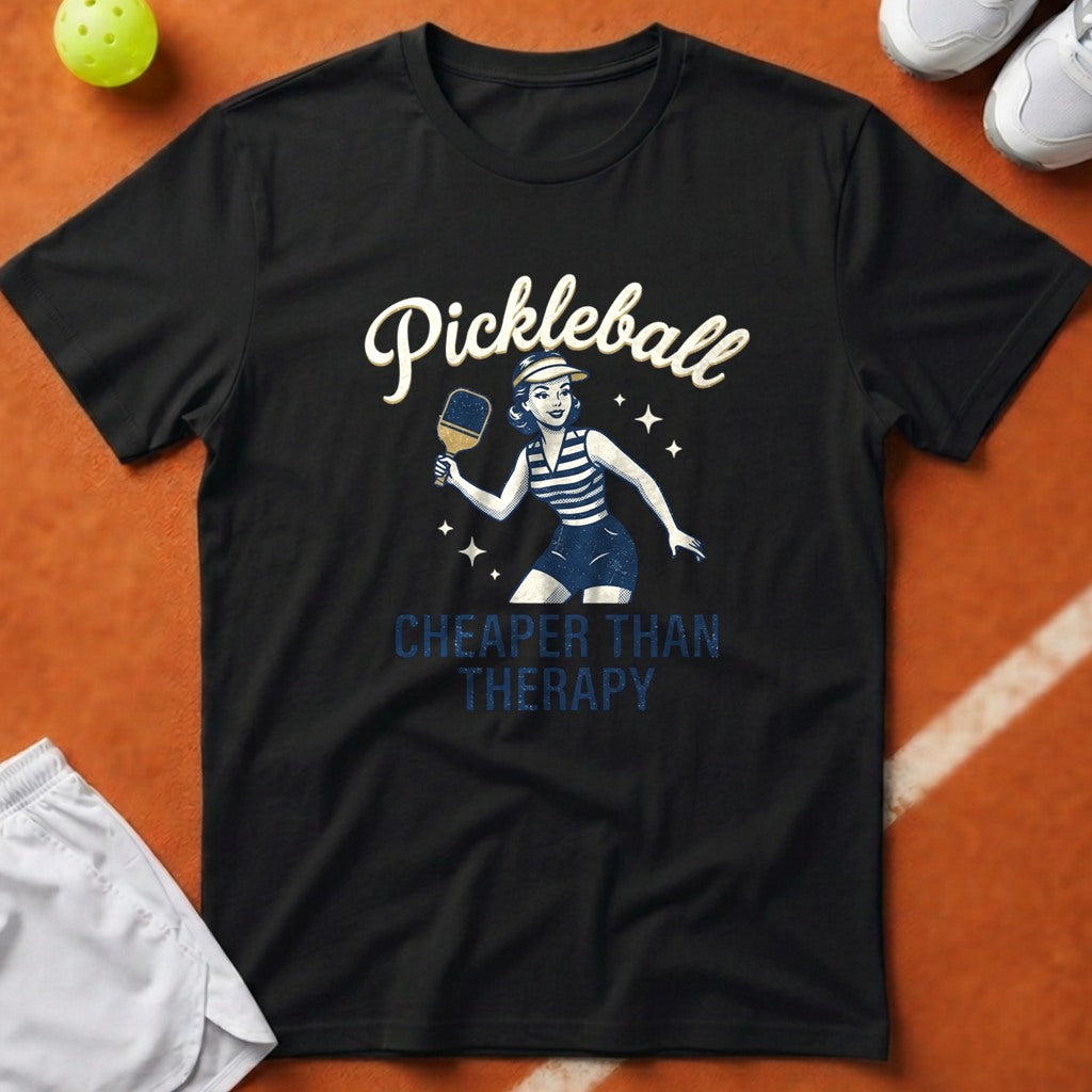 Pickleball Cheaper Than Therapy T-Shirt - Black [20260819224105]