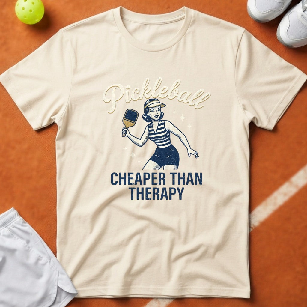 Pickleball Cheaper Than Therapy T-Shirt - Ivory [20260819224105]