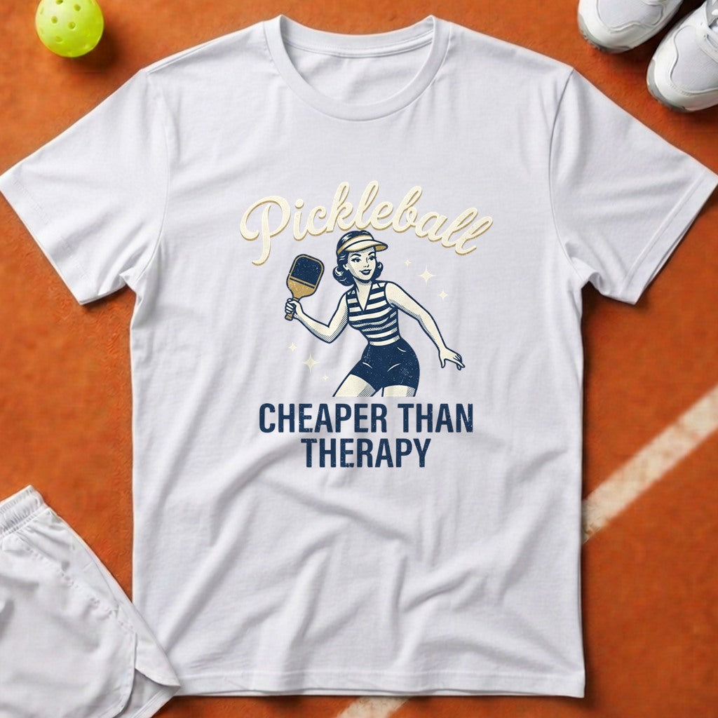 Pickleball Cheaper Than Therapy T-Shirt - White [20260819224105]