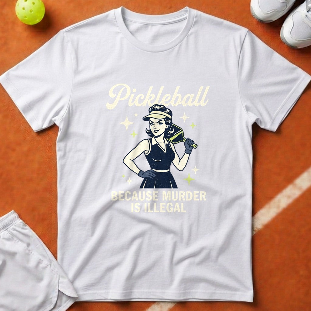 Pickleball Murder Is Illegal T-Shirt - White [20260819224329]