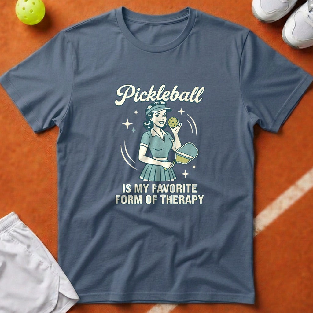 Retro Pickleball Therapy T-Shirt - Blue Jean [20260819224633]